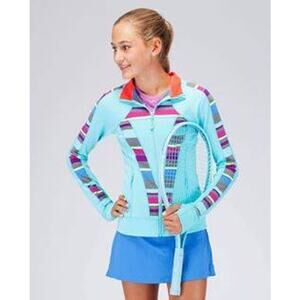 Ivivva Girls Jacket Sz 10 Perfect Your Practice Angel Blue Rocky Stripe Multi
